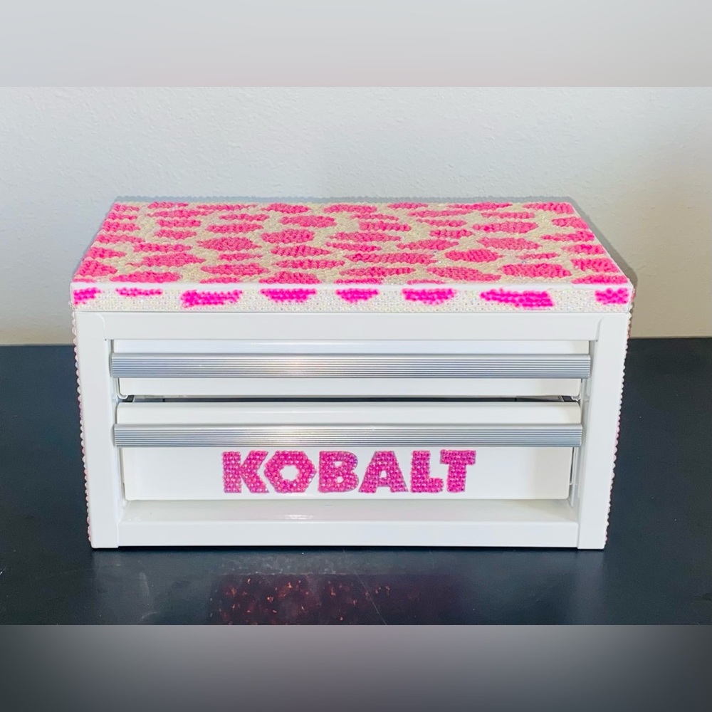 Custom Pink Cow Print Bejeweled VIRAL Kobalt Mini Toolbox - Picture 4 of 6